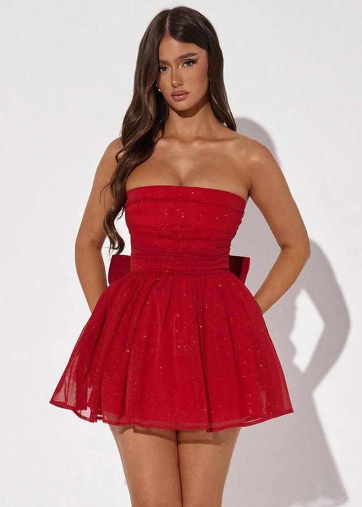 Glitter Bow-Tie Strapless Dress