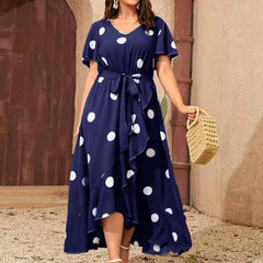 Plus Size Products Polka Dot Simple Dress Elastic Waist Printed Dress Women