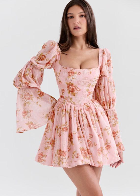 Rosalie Floral Bell-Sleeve Mini Dress