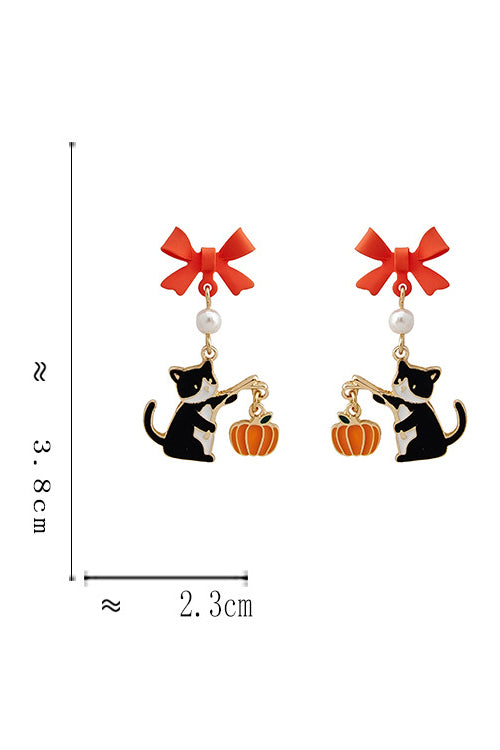 Pumpkin Lantern Cat Drop Earrings