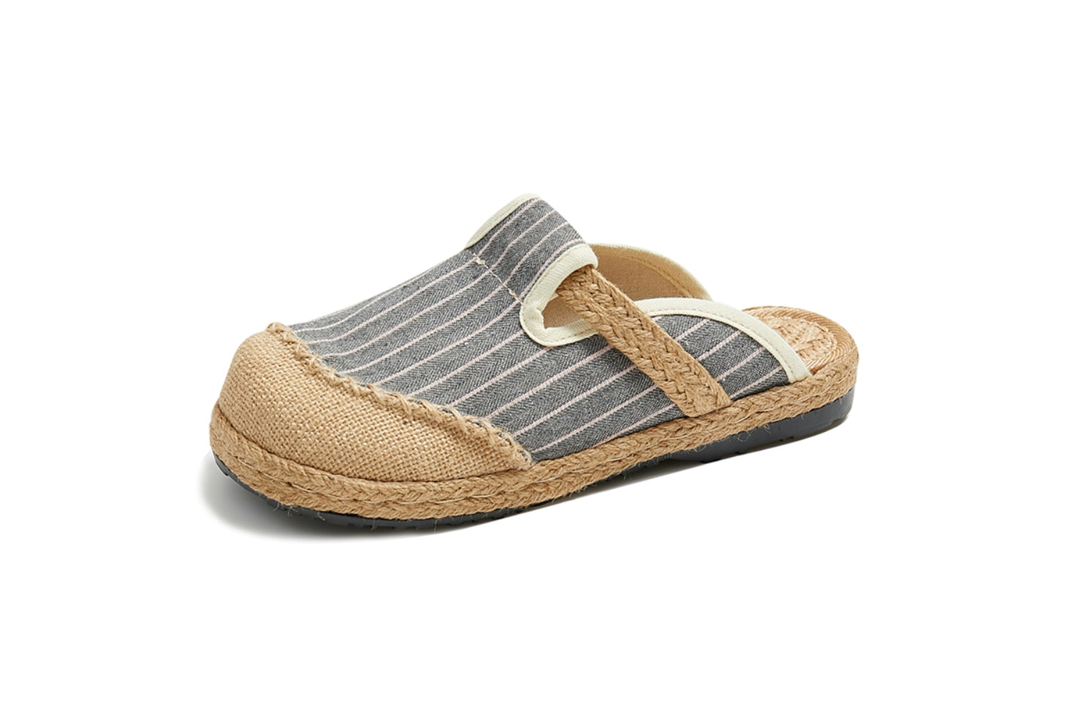 Cactus Rose |Stripe Strap-Accent Linen Mules Epadrilles - Women