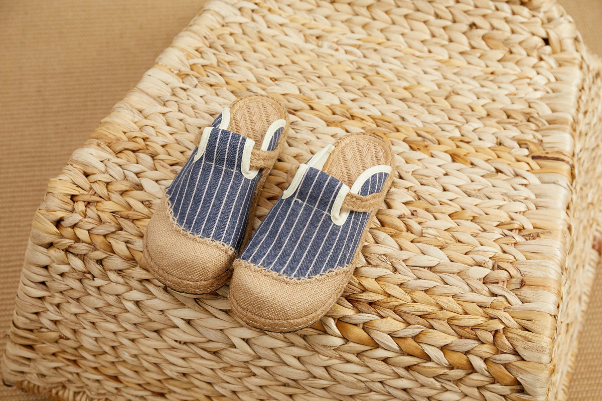 Cactus Rose |Stripe Strap-Accent Linen Mules Epadrilles - Women