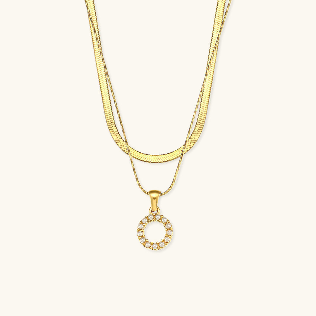 Opal Charm - Layered Gold Initial Necklace