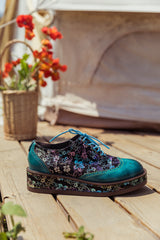 SOFFIA | TEAL FLORAL LEATHER PLATFORM OXFORD