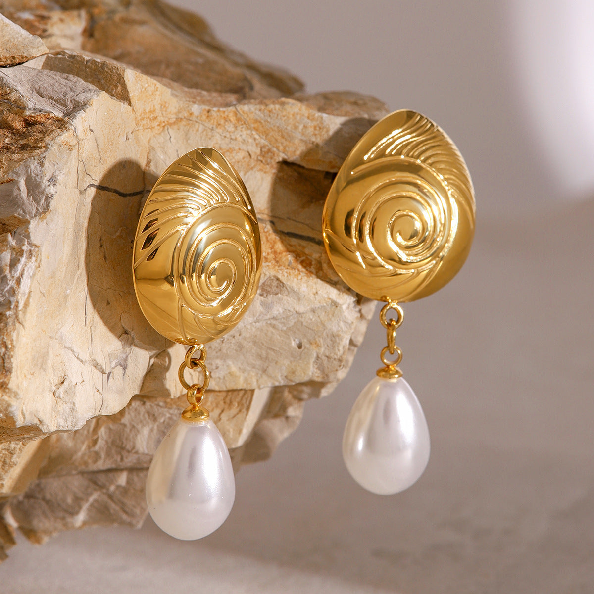 Oceanic Swirl - Gold Freshwater Pearl Drop Earrings