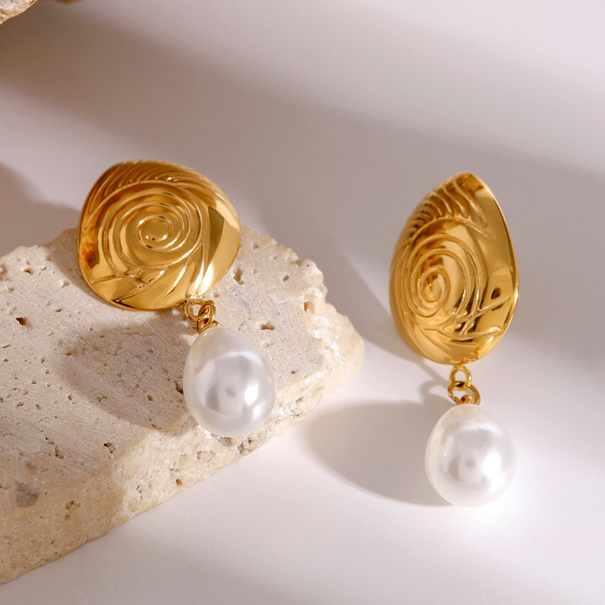 Oceanic Swirl - Gold Freshwater Pearl Drop Earrings