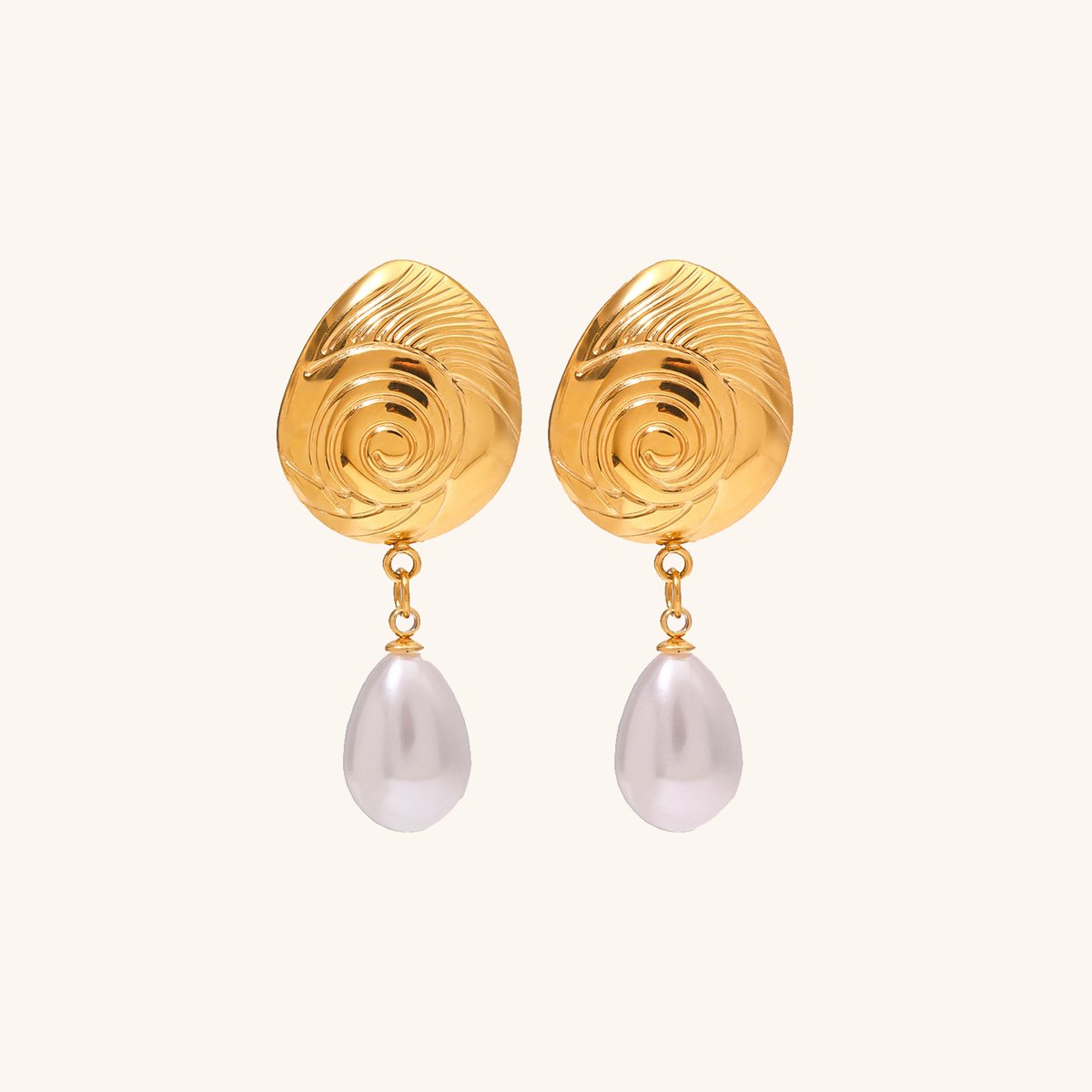 Oceanic Swirl - Gold Freshwater Pearl Drop Earrings