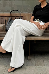 Ohla Solid White Wide Leg Pants Without Belt