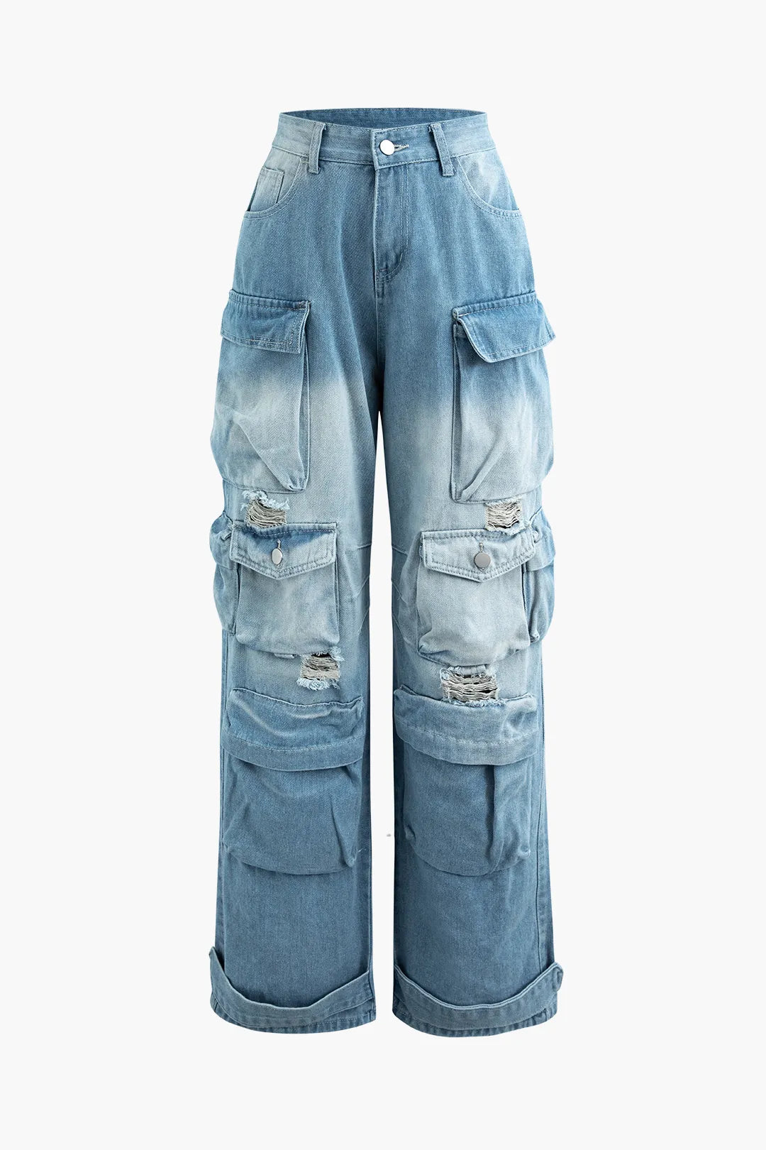 Onami Blue Multi Pocket Wide Leg Cargo Jeans