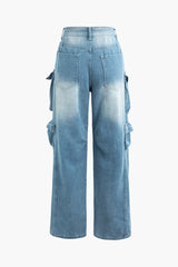 Onami Blue Multi Pocket Wide Leg Cargo Jeans