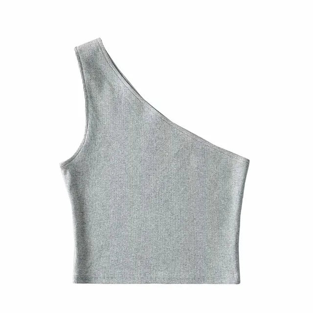 One Shoulder Cropped Tanks Top Women Summer Sleeveless Tanks Camis Sexy Oblique Collar Elastic Corset Slim Crop Tops Tube Lady