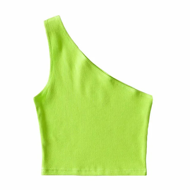 One Shoulder Cropped Tanks Top Women Summer Sleeveless Tanks Camis Sexy Oblique Collar Elastic Corset Slim Crop Tops Tube Lady