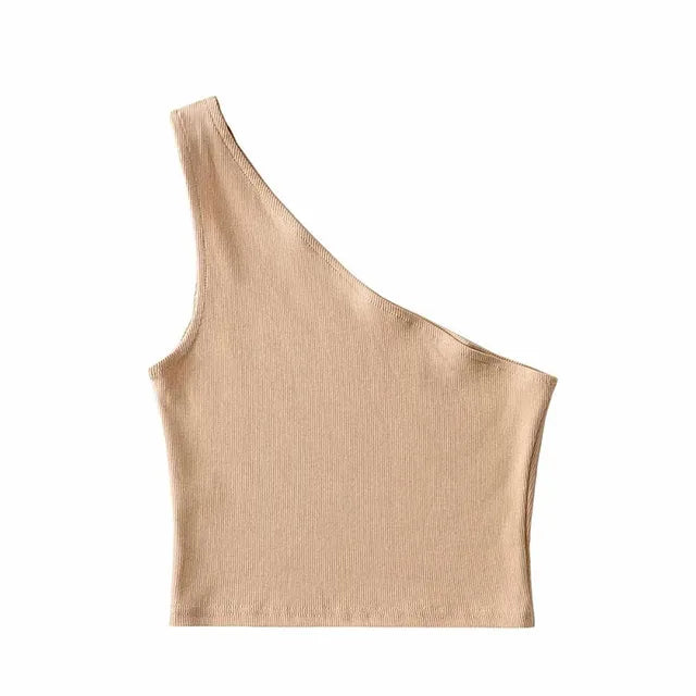 One Shoulder Cropped Tanks Top Women Summer Sleeveless Tanks Camis Sexy Oblique Collar Elastic Corset Slim Crop Tops Tube Lady