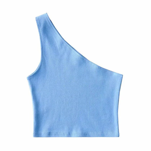 One Shoulder Cropped Tanks Top Women Summer Sleeveless Tanks Camis Sexy Oblique Collar Elastic Corset Slim Crop Tops Tube Lady