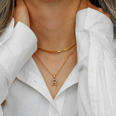 Opal Charm - Layered Gold Initial Necklace