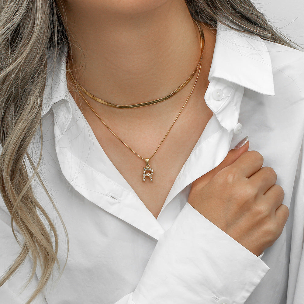 Opal Charm - Layered Gold Initial Necklace