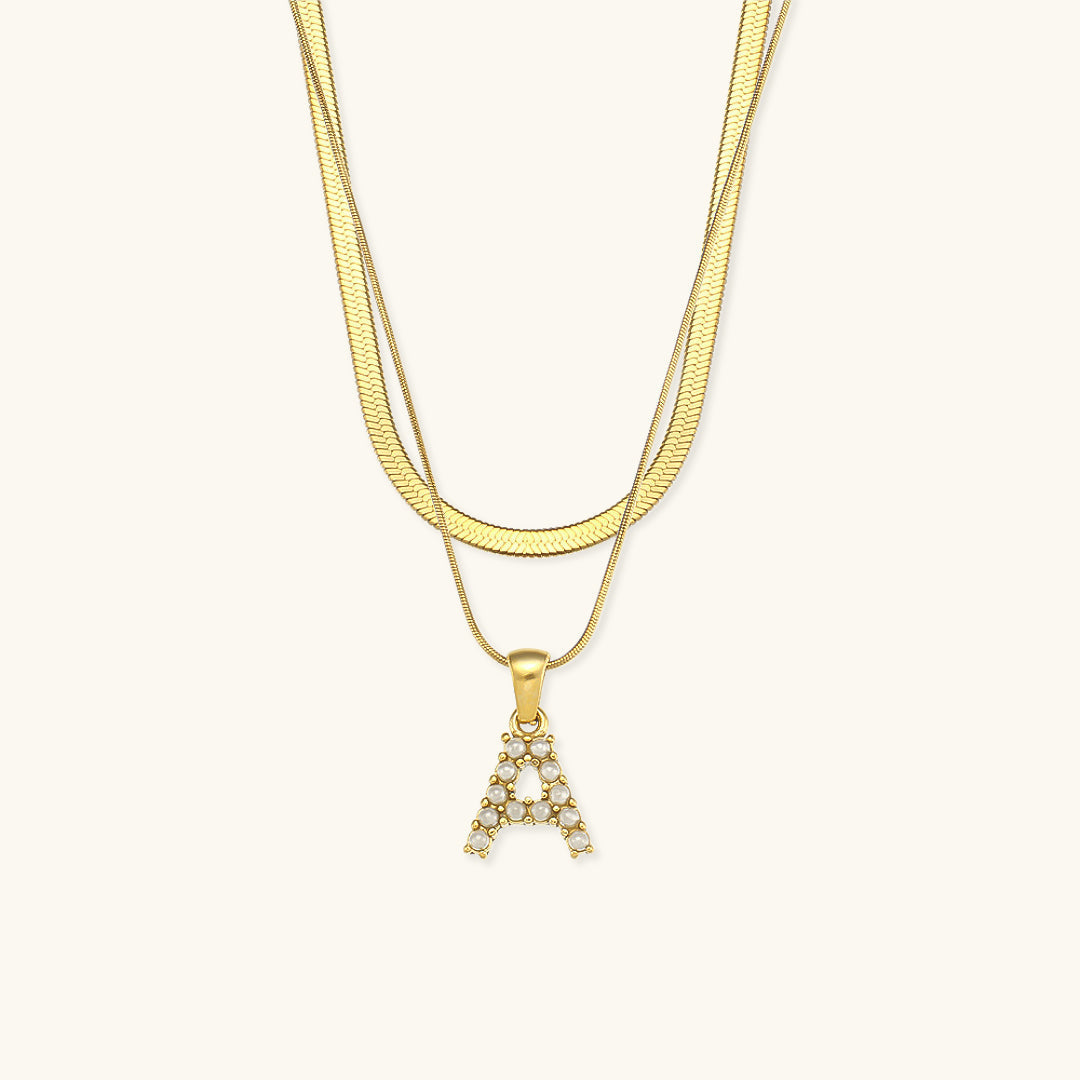 Opal Charm - Layered Gold Initial Necklace