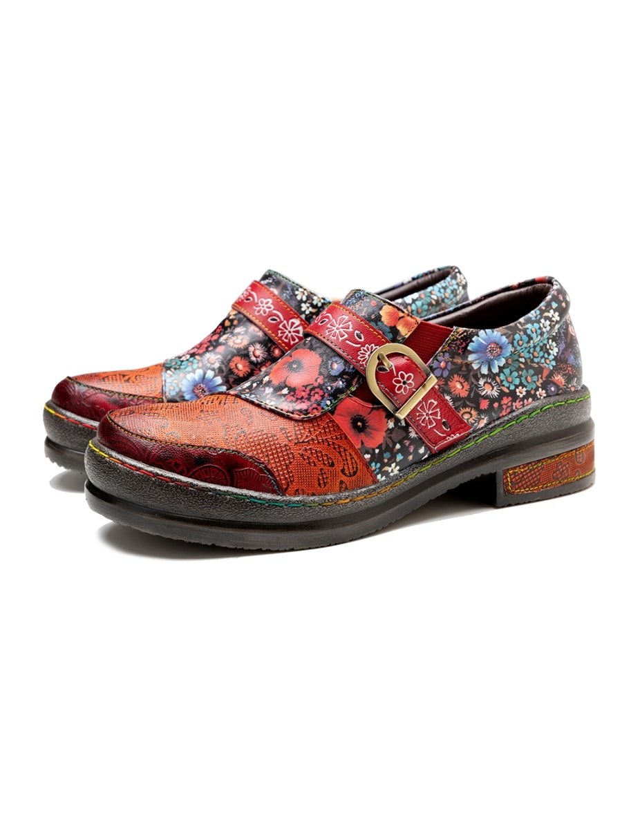 SOFFIA | Floral Printed Boho Genuine Leather Sneakers Oxford Shoes