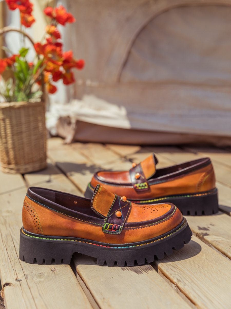 SOFFIA | Genuine Leather Harvest Orange Platform Loafer