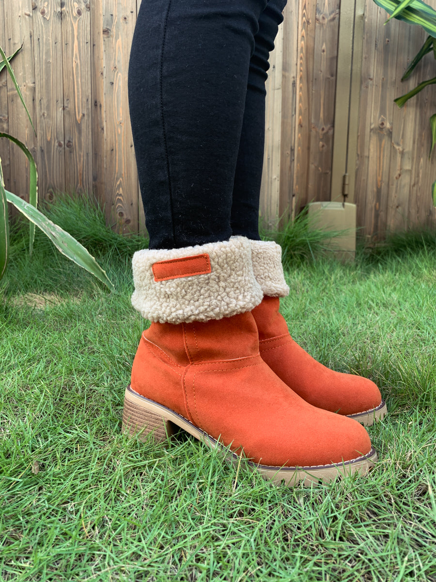 En Bloom | Plush-Lined Fold-Over Boot - Orange