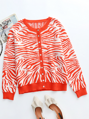 Smaibulun | Tiger Year Animal Patterned Knit Cardigan - Orange