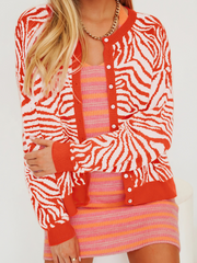 Smaibulun | Tiger Year Animal Patterned Knit Cardigan - Orange