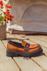 SOFFIA | Genuine Leather Harvest Orange Platform Loafer