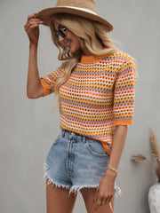 BEE CROCHET KNIT TOP - ORANGE STRIP