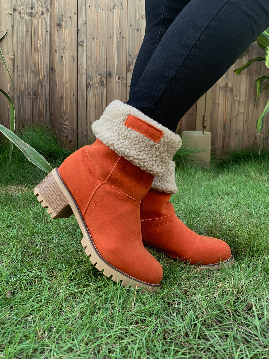 En Bloom | Plush-Lined Fold-Over Boot - Orange