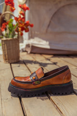 SOFFIA | Genuine Leather Harvest Orange Platform Loafer