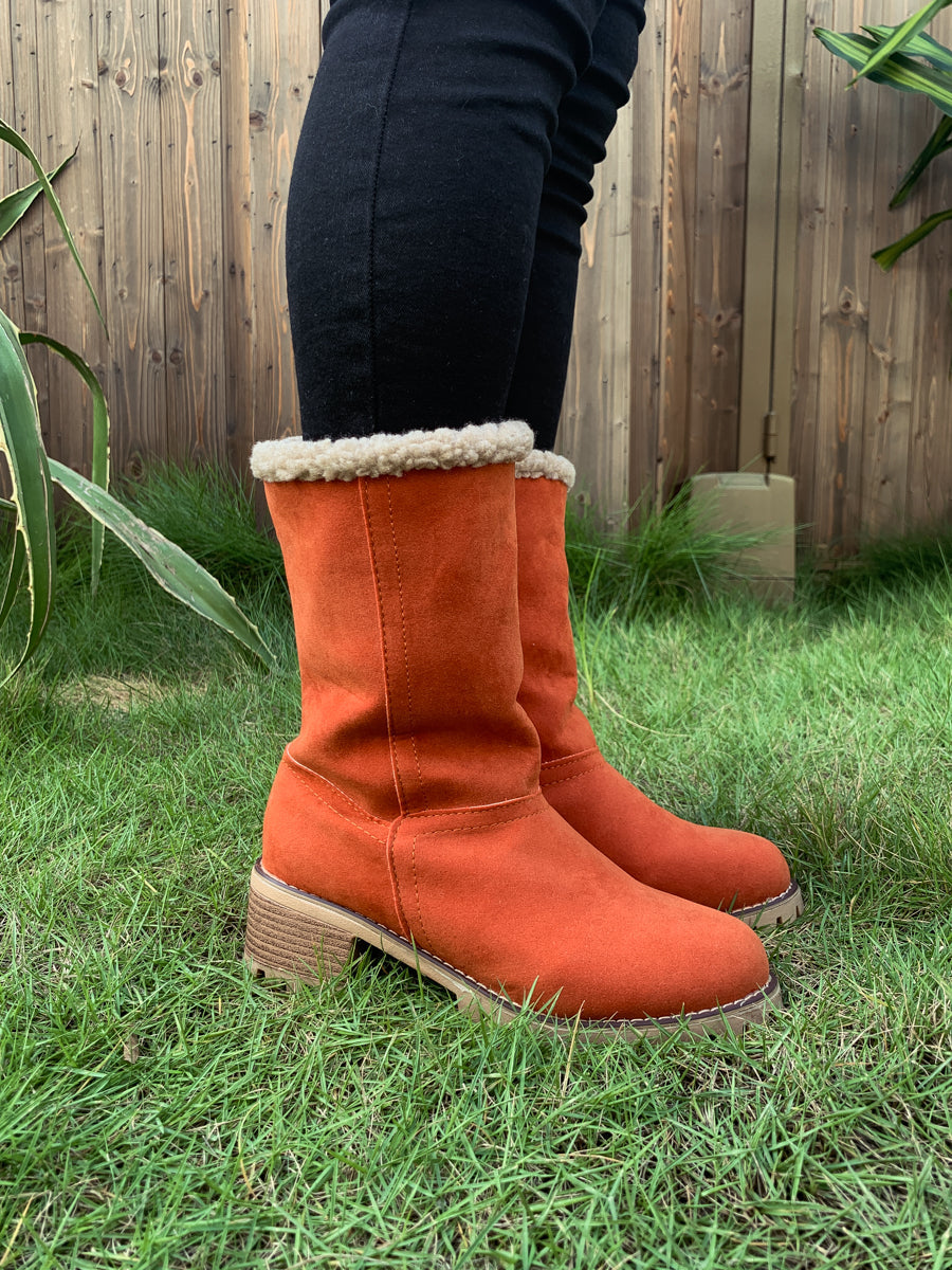 En Bloom | Plush-Lined Fold-Over Boot - Orange