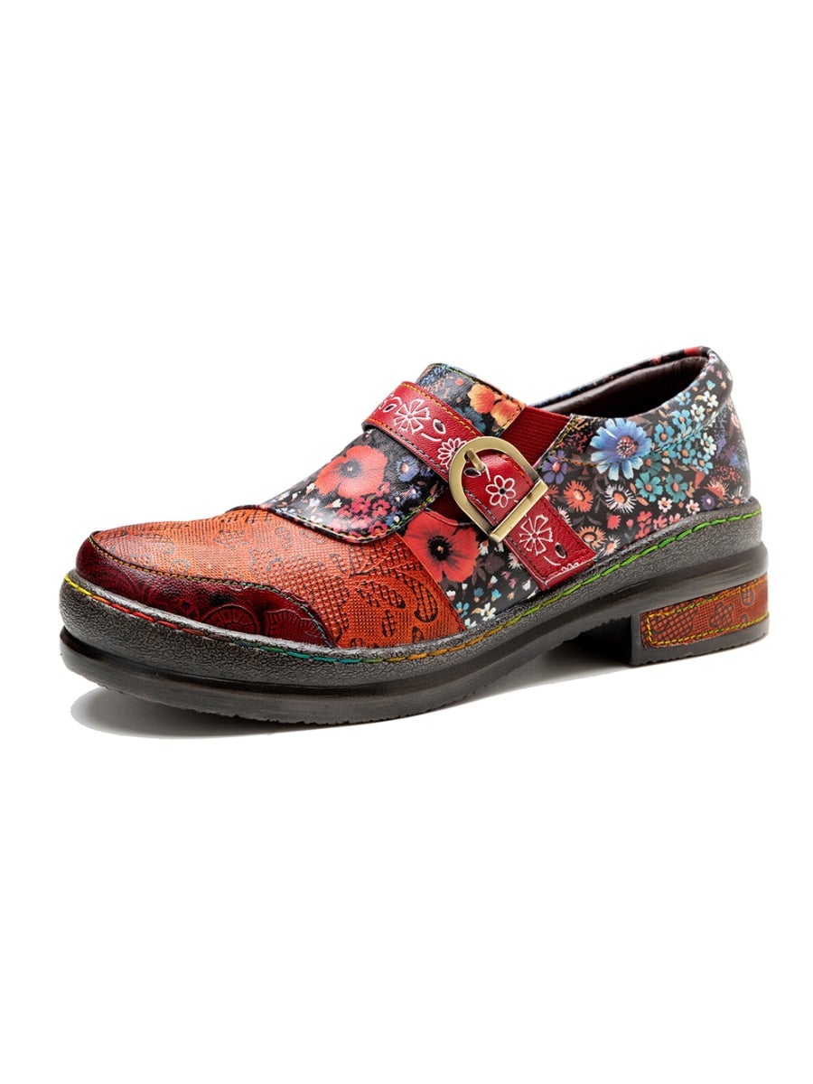 SOFFIA | Floral Printed Boho Genuine Leather Sneakers Oxford Shoes