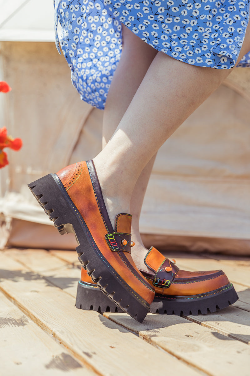 SOFFIA | Genuine Leather Harvest Orange Platform Loafer