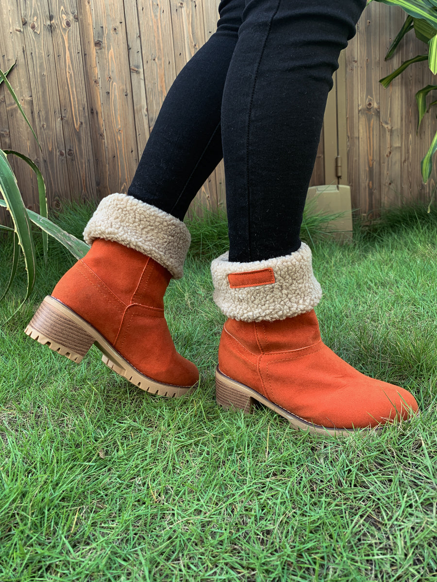 En Bloom | Plush-Lined Fold-Over Boot - Orange