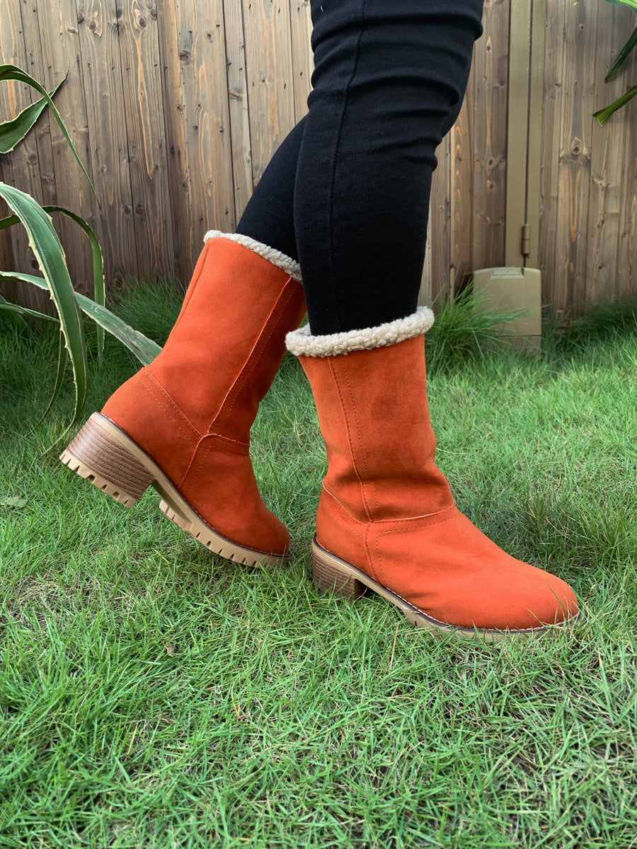 En Bloom | Plush-Lined Fold-Over Boot - Orange