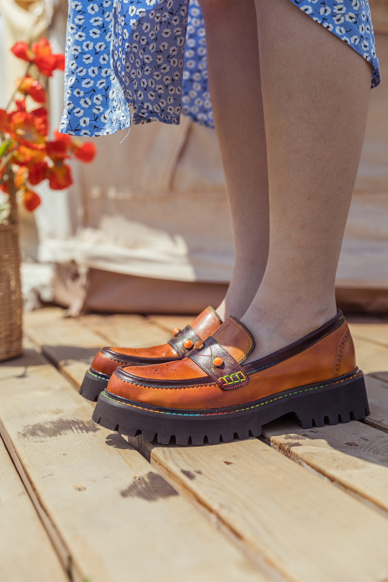 SOFFIA | Genuine Leather Harvest Orange Platform Loafer