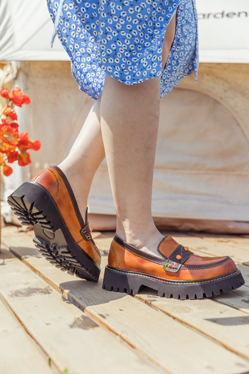 SOFFIA | Genuine Leather Harvest Orange Platform Loafer