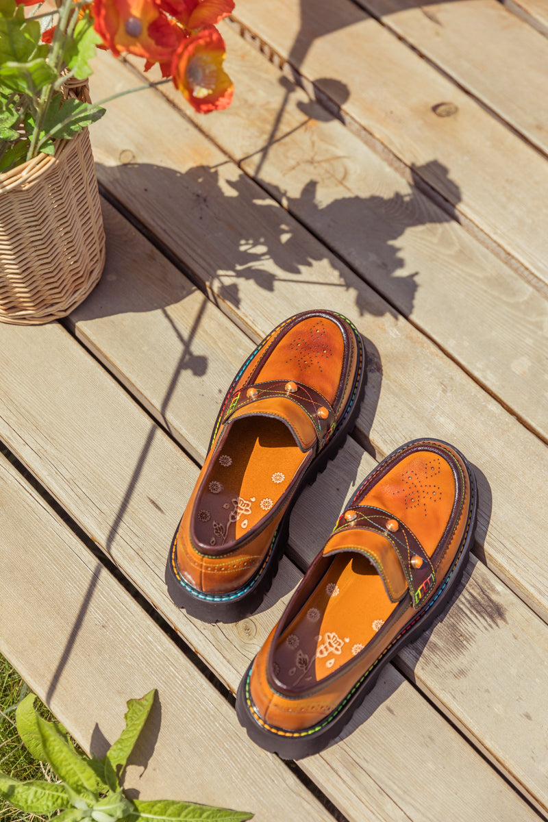 SOFFIA | Genuine Leather Harvest Orange Platform Loafer