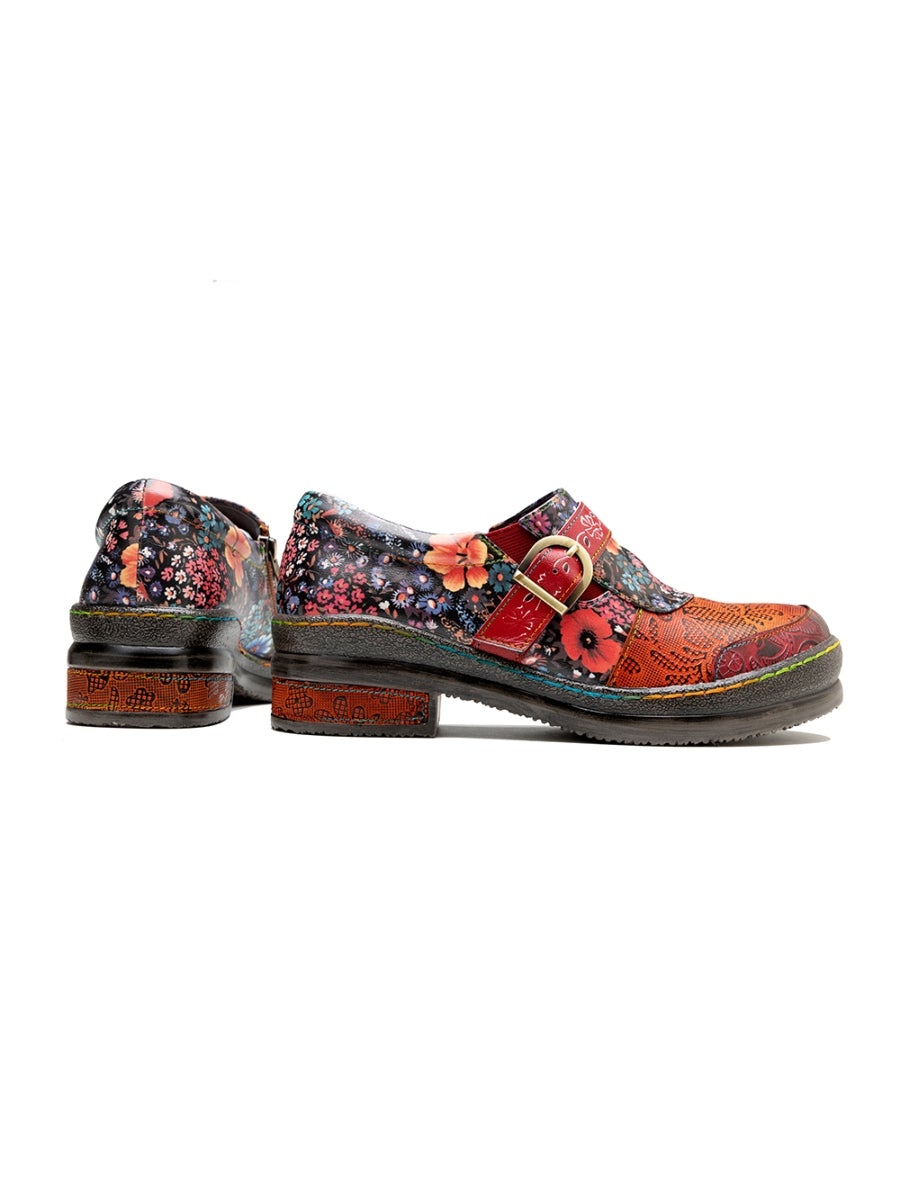 SOFFIA | Floral Printed Boho Genuine Leather Sneakers Oxford Shoes