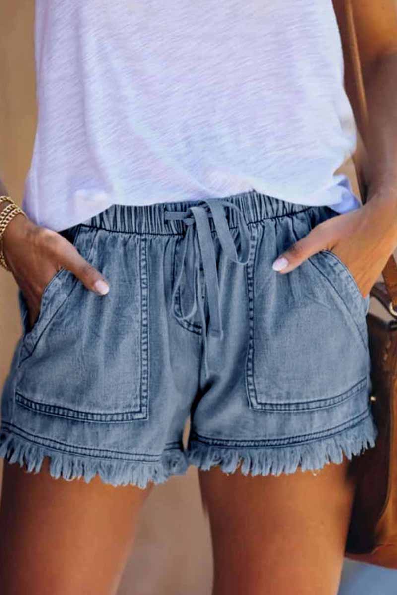 Chicindress Lace-up Fringed Thin Denim Shorts