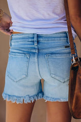 Chicindress Ripped Fringed Solid Denim Shorts