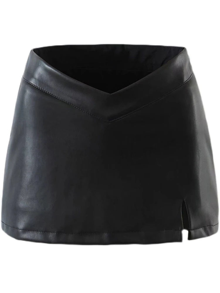 PU Leather Short Skirt Women Black Sexy Split Slim High Waisted A-line Mini Skirts Female Shorts Vintage Harajuku Streetwear