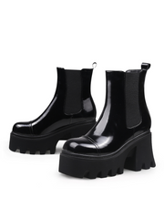 JADY ROSE | ALMOND-TOE PAINT LEATHER CHELSEA BOOT - BLACK