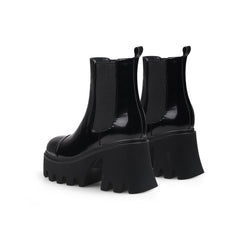 JADY ROSE | ALMOND-TOE PAINT LEATHER CHELSEA BOOT - BLACK