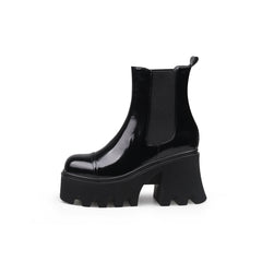 JADY ROSE | ALMOND-TOE PAINT LEATHER CHELSEA BOOT - BLACK