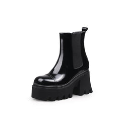 JADY ROSE | ALMOND-TOE PAINT LEATHER CHELSEA BOOT - BLACK