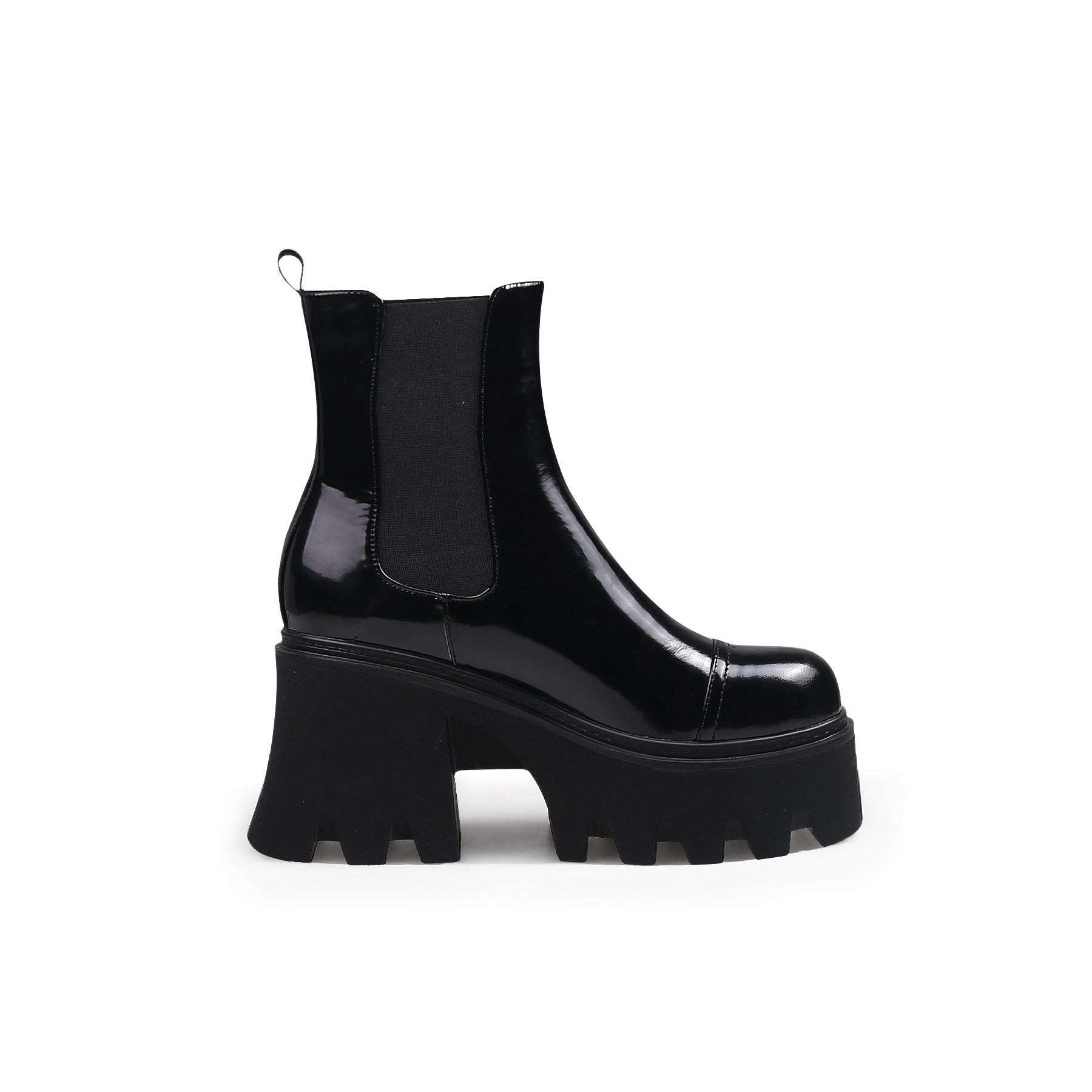 JADY ROSE | ALMOND-TOE PAINT LEATHER CHELSEA BOOT - BLACK