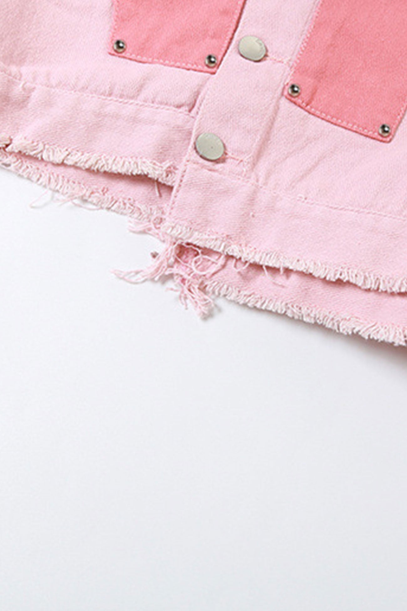 Pink Contrast Distressed Denim Crop Top Skirt Suits