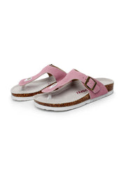 Maibulun | Pink Suede T-Strap Leather Sandal