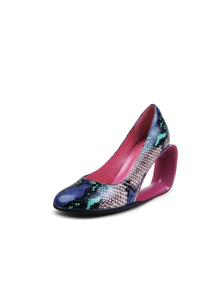 JadyRose | Open Triangle-Heel Leather Pump - Pink Snake